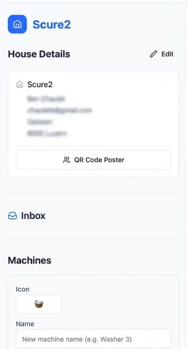 EasyLaundry house and machine settings